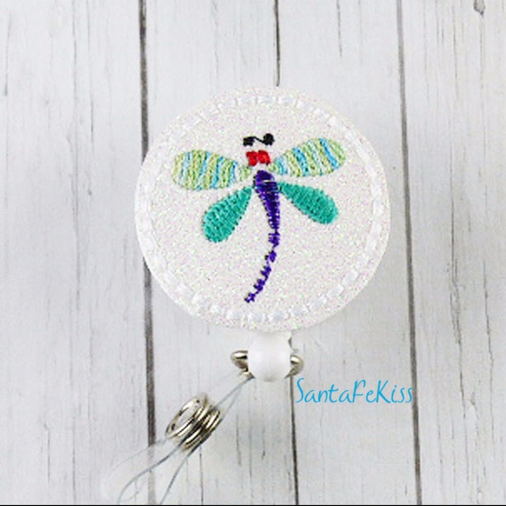 Dragonfly Badge Holder on glitter vinyl