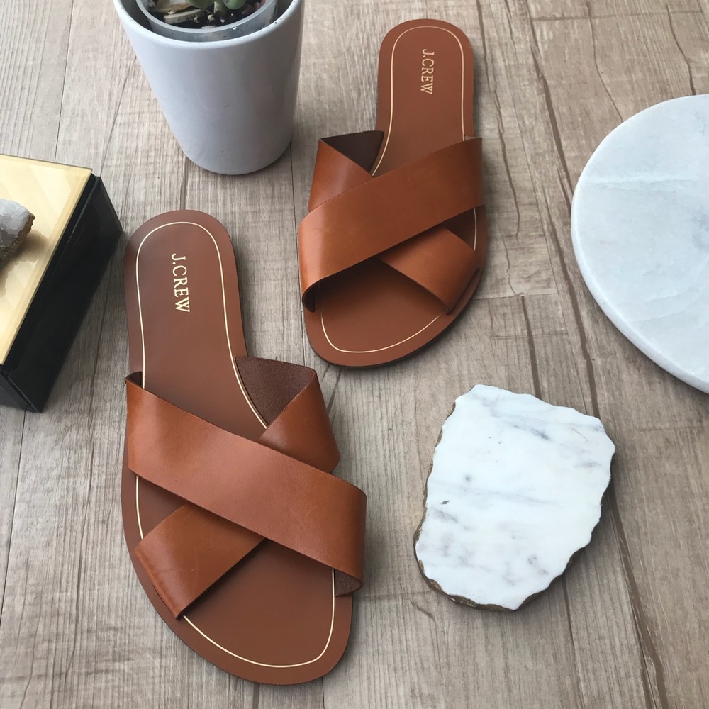 J Crew Cyprus Crossover Slide Sandal - Brown