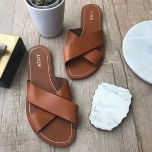 J Crew Cyprus Crossover Slide Sandal - Brown