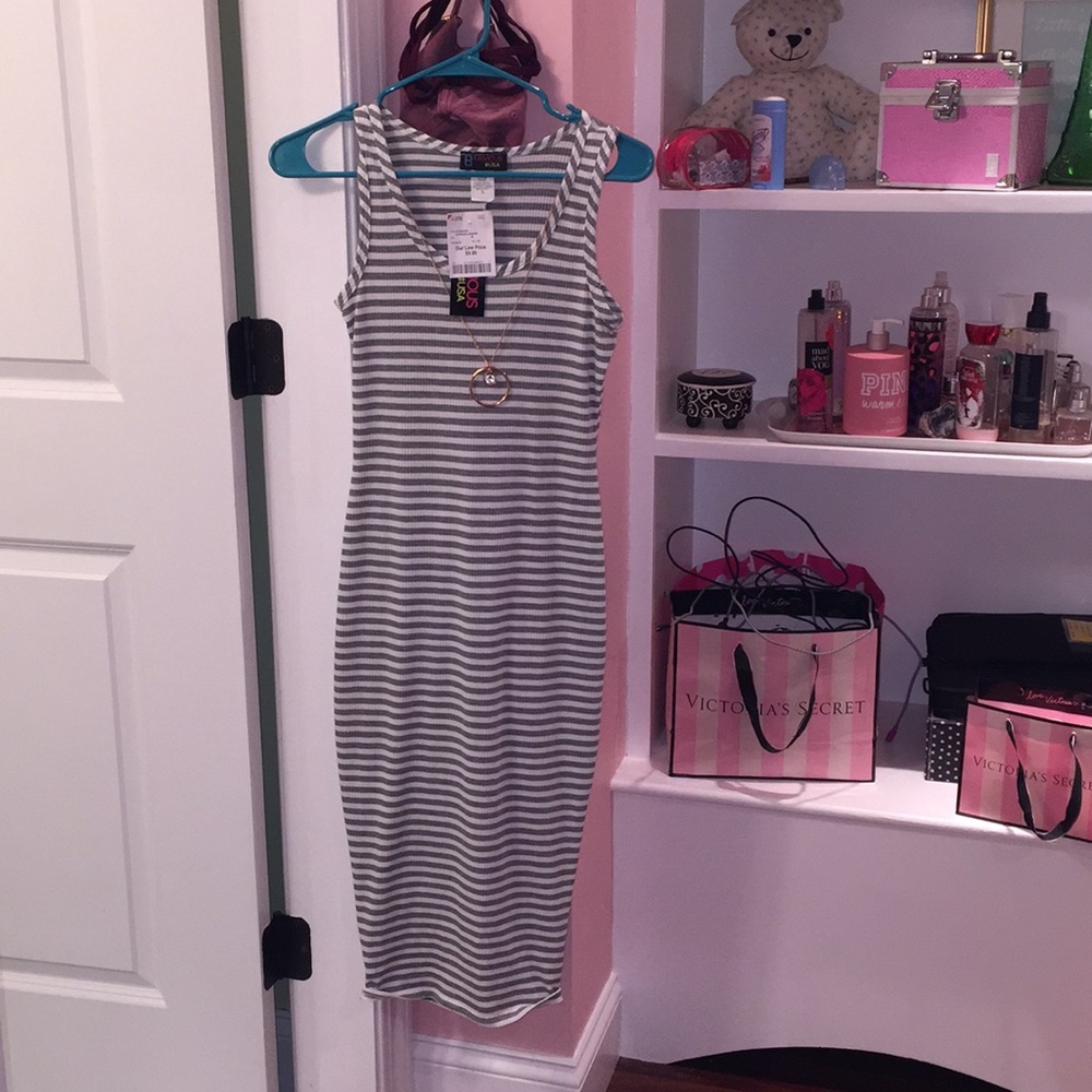 Gray and white stripped slim fitting dress