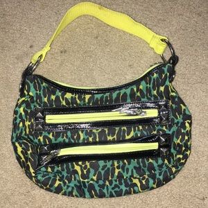 Turquoise and yellow leopard print purse