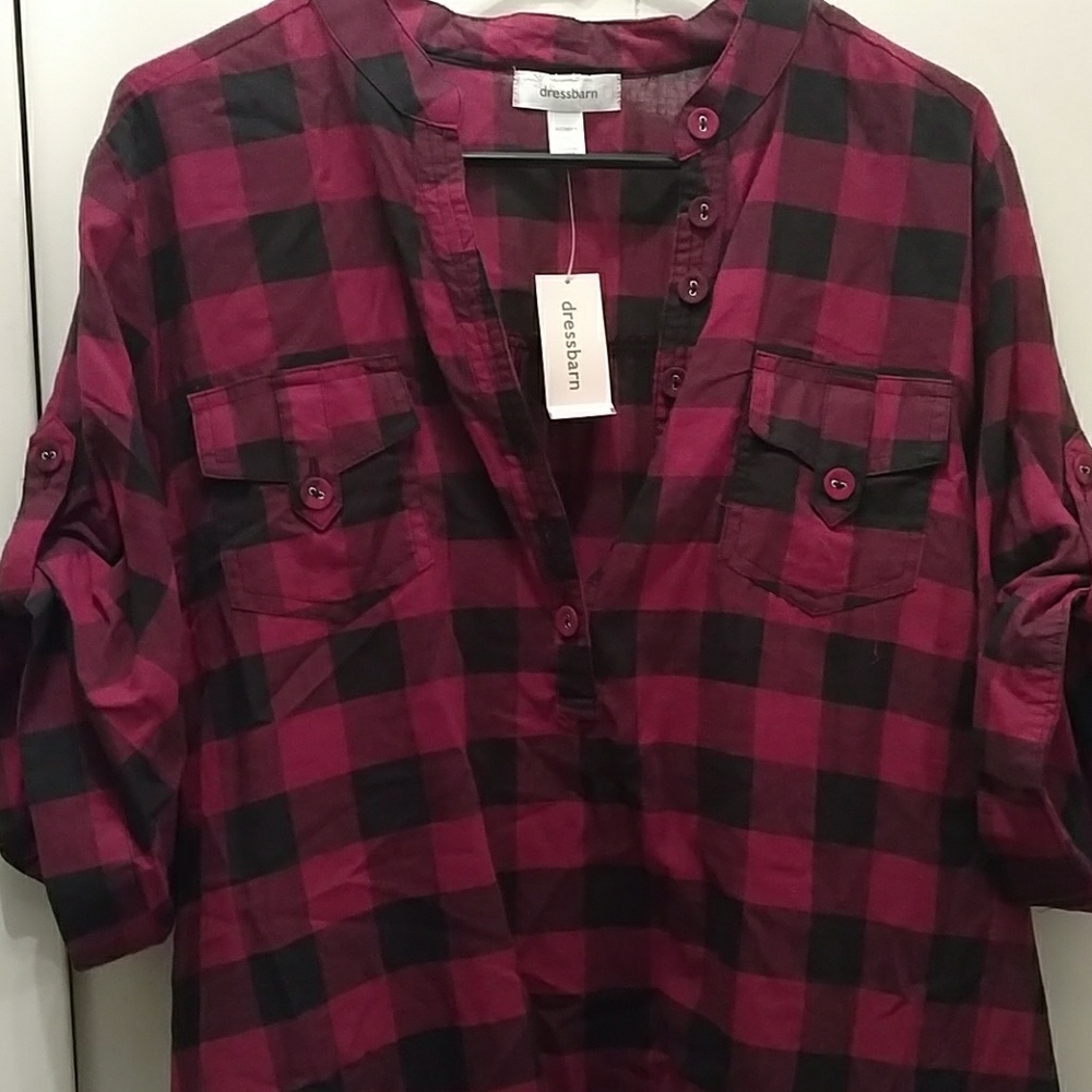 Pink and black plaid shirt 2X