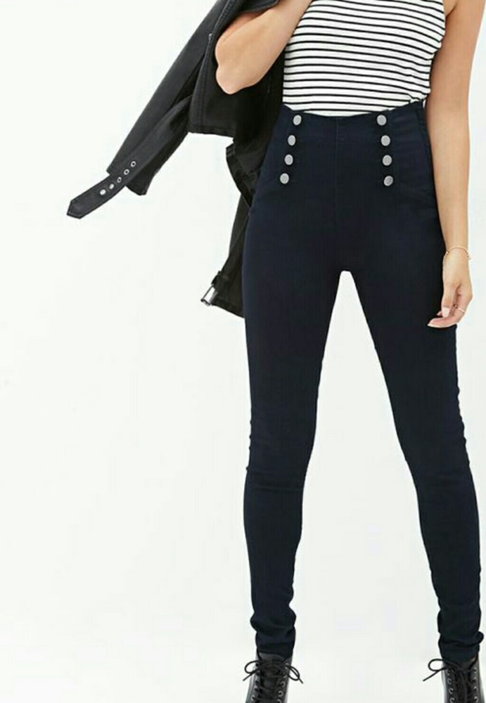 F21 High Waisted Double Breasted Black Jeans