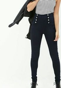 F21 High Waisted Double Breasted Black Jeans