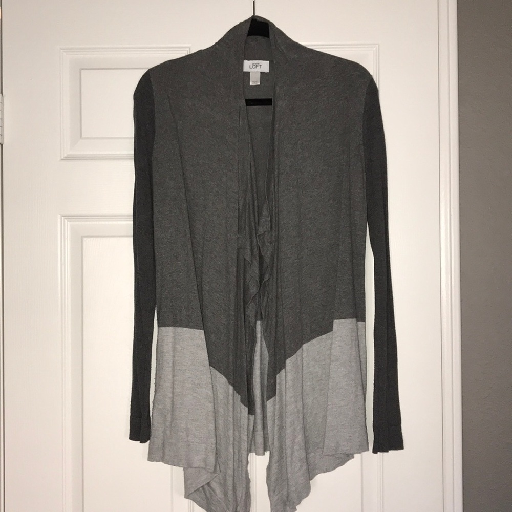 Ann Taylor Loft grey drape front sweater