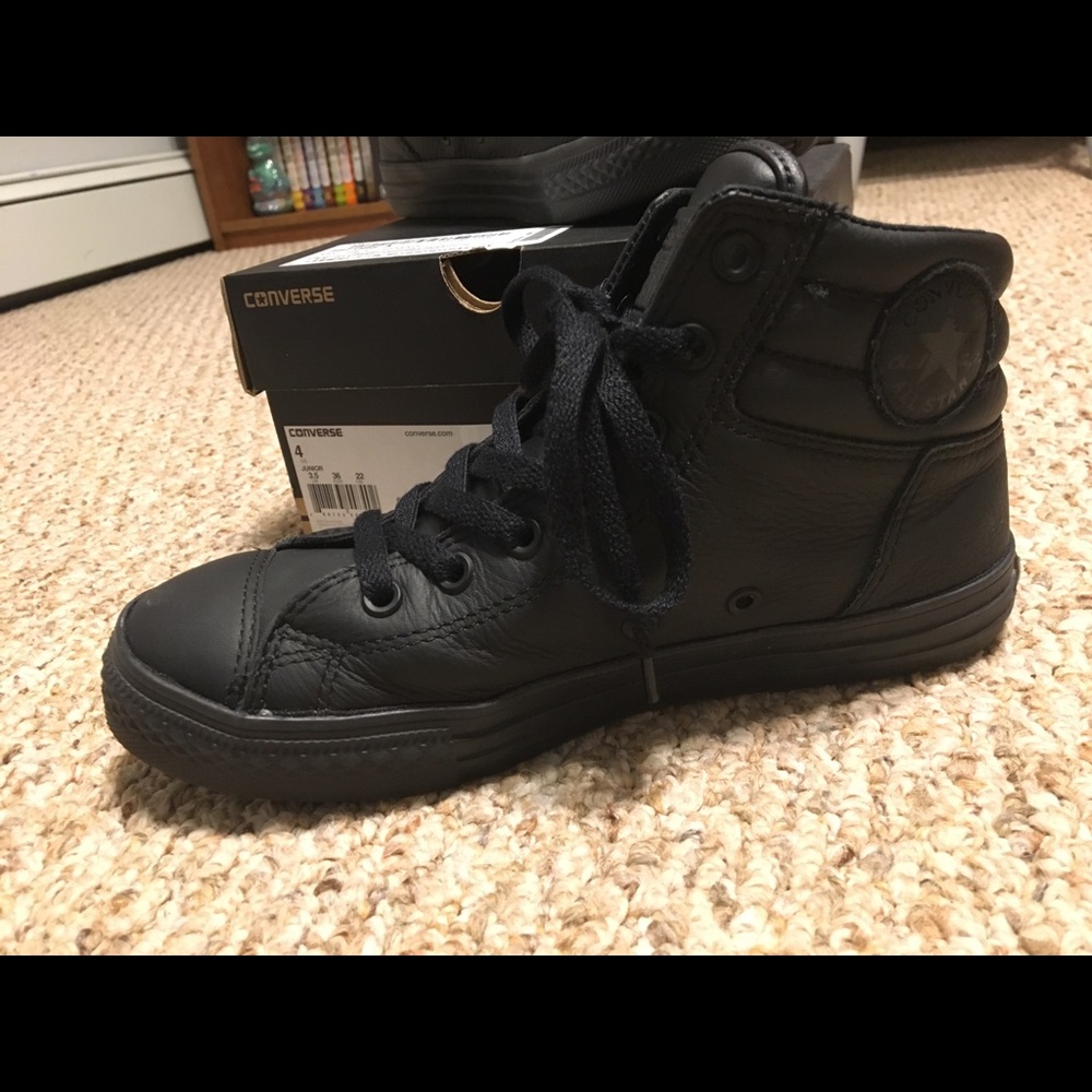 Black Leather High top Converse