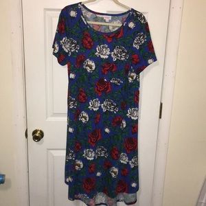 Lularoe Carly HTF Roses floral dress blue size XL