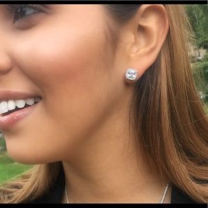 100% Sterling Silver SQUARE DIAMOND EARRINGS