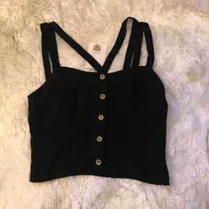Black TOPSHOP gold button front crop top