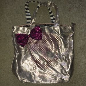 Gold and pink skull tote with bow