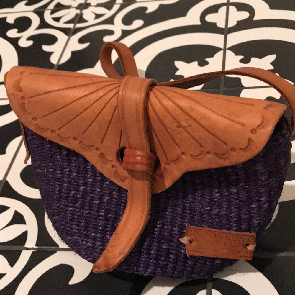 Handmade leather and jute woven crossbody