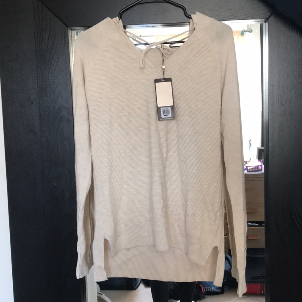 Long tan sweater! Light but still warm!
