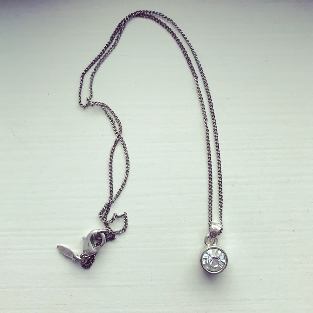 Bezel set silver faux solitaire diamond necklace