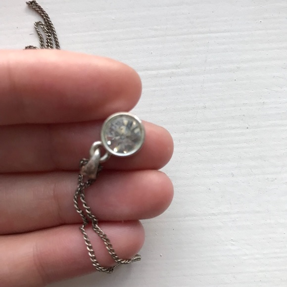 Bezel set silver faux solitaire diamond necklace - Picture 6 of 7