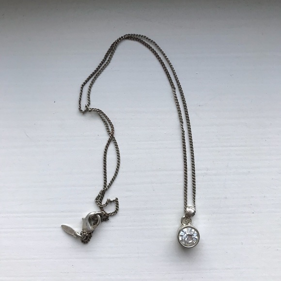 Bezel set silver faux solitaire diamond necklace - Picture 7 of 7