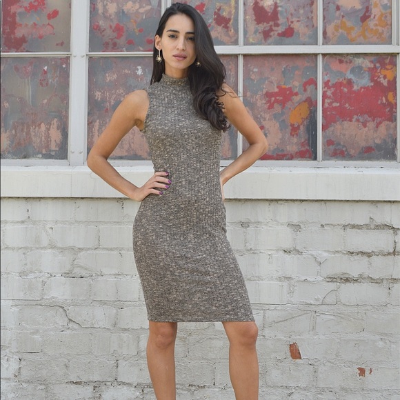 Textured Sleeveless High Neck Bodycon Dress - Picture 2 of 3