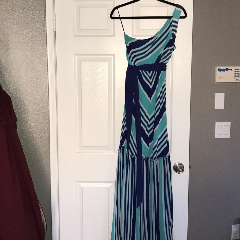 One shoulder maxi dress with tie waist