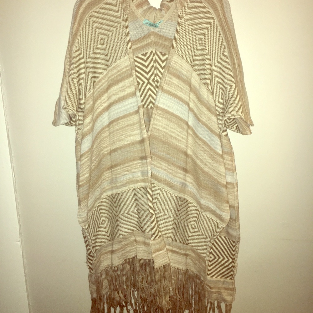 Hooded tribal pattern poncho