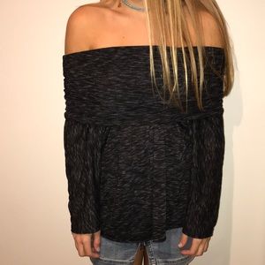 Off the shoulder dark grey shirt free people