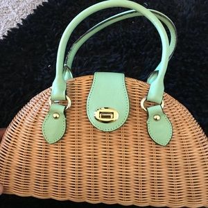 Banana Republic small straw and teal bucket bag