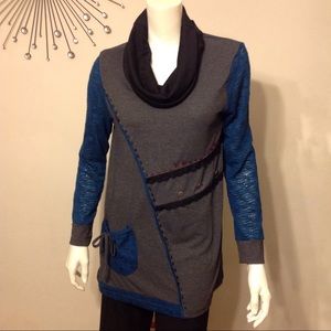 Kaktus Mixed Media Cowl Neck Tunic Top