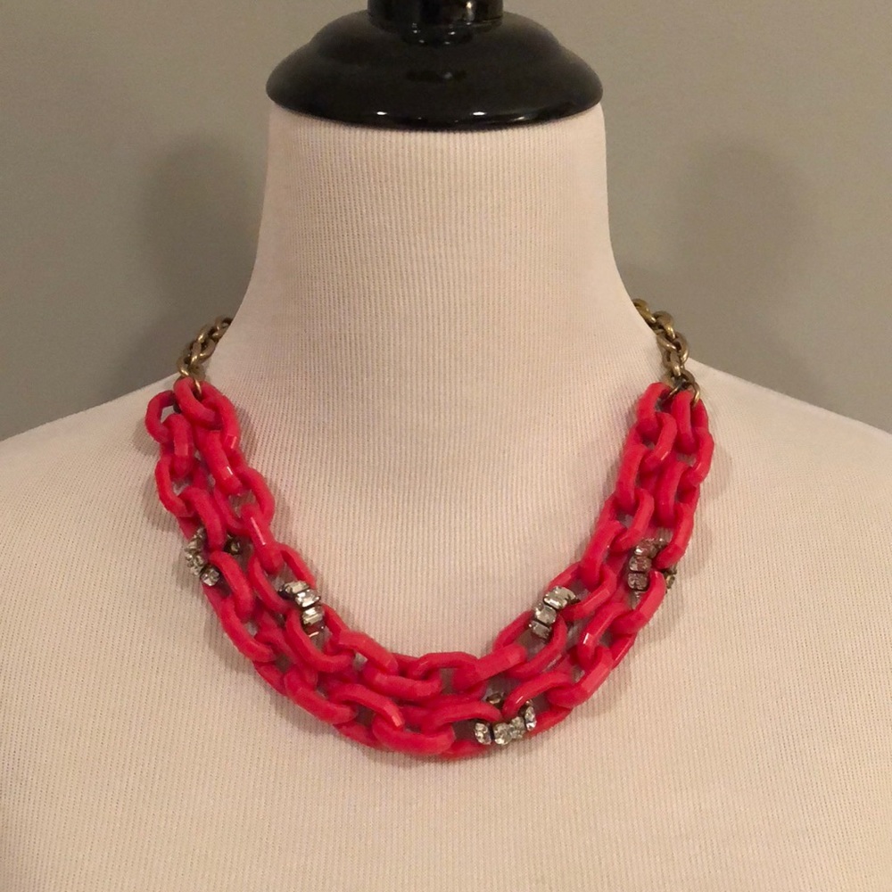 J.Crew Acrylic Pink and Brass Statement Necklace