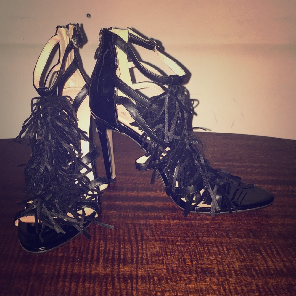 Fringe style high heeled sandal