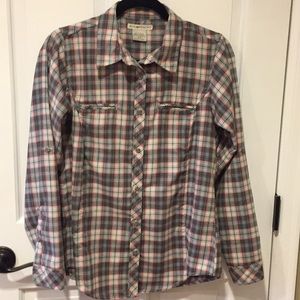 Green and red plaid Exofficio blouse