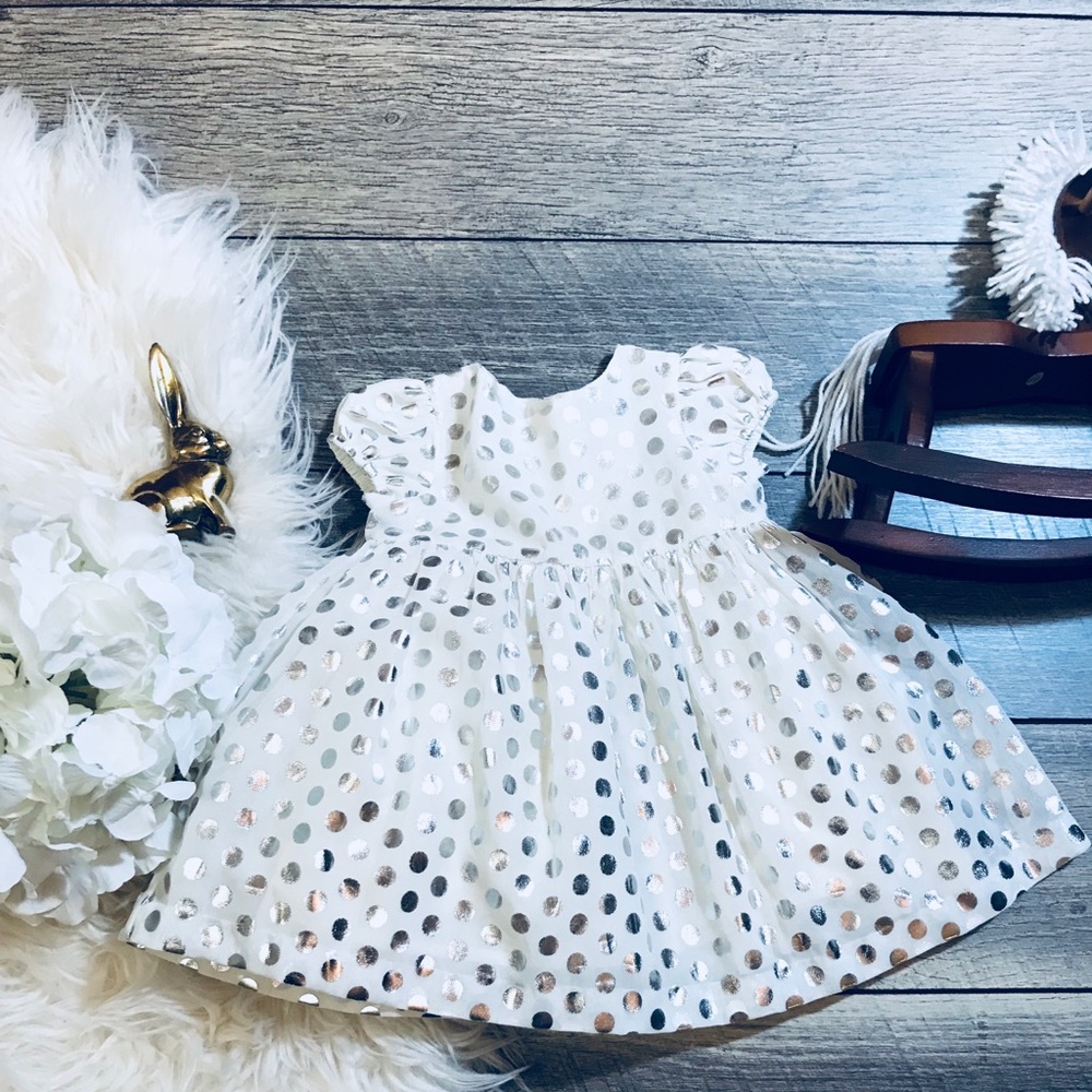 Metallic Silver Polka Dot Dress