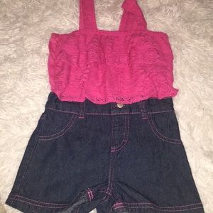 Girls jean pink ruffle outfit