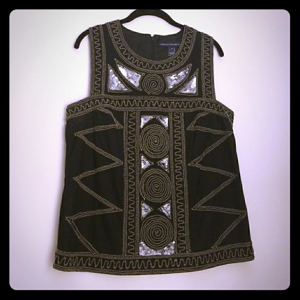 French Connection Black Beaded Top
