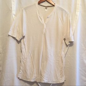 White Short Sleeve Henley Shirt