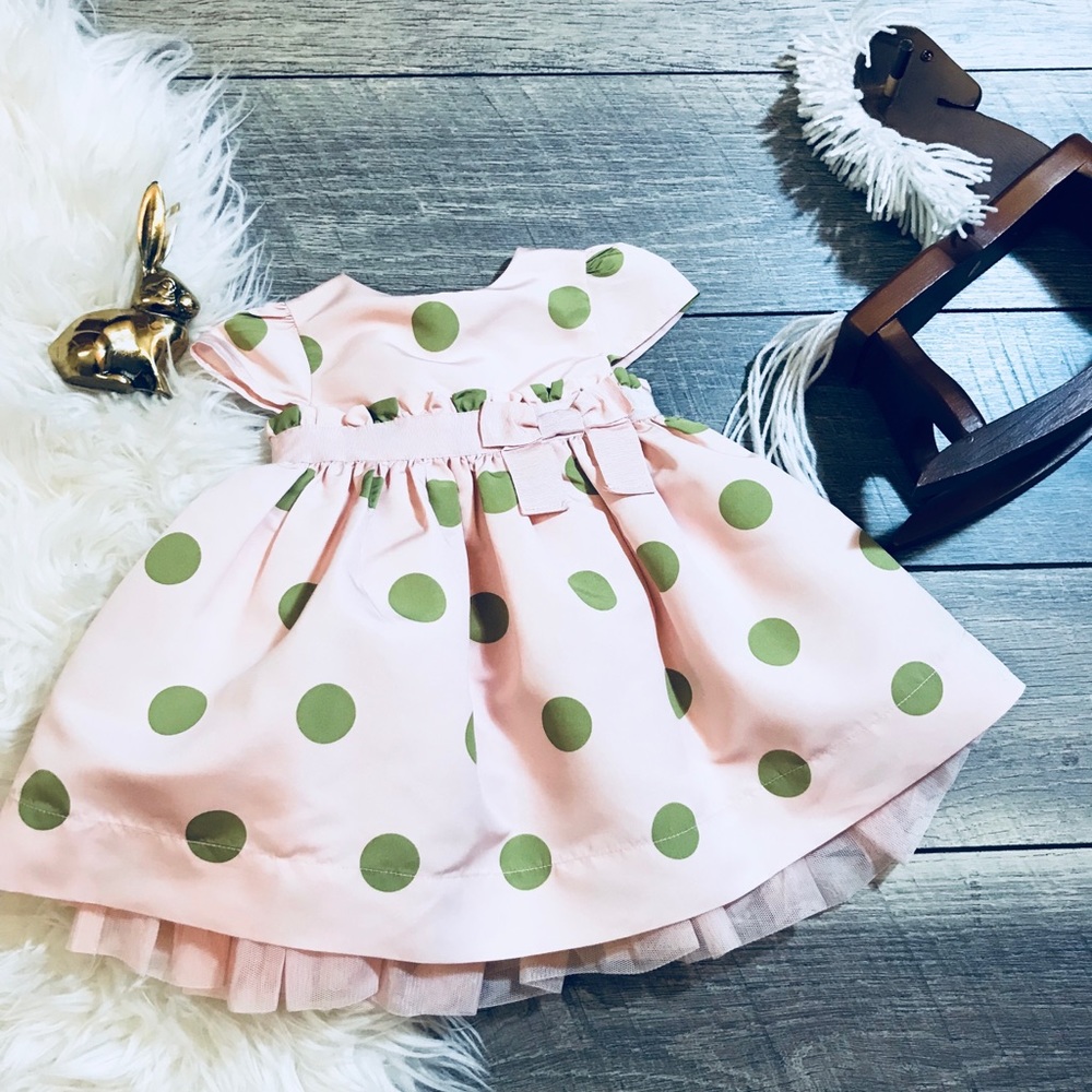 Pink and Green Polka Dot Dress with Bow