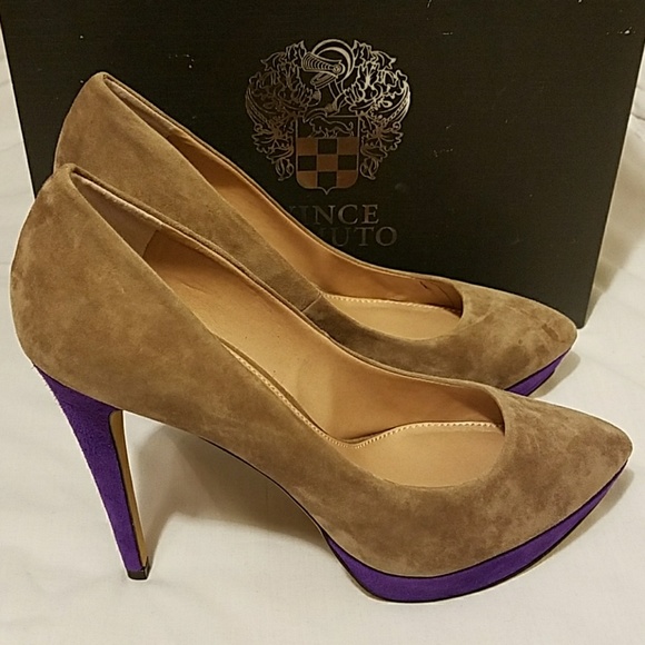 *SOLD* Vince Camuto Brown & Purple Suede Heels - Picture 1 of 8