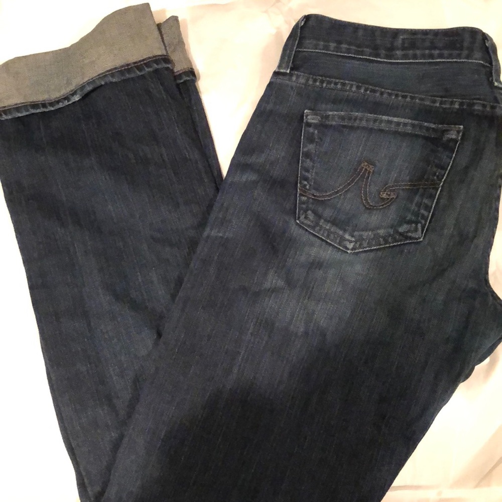 AG Jeans Distressed Tomboy Dark Wash