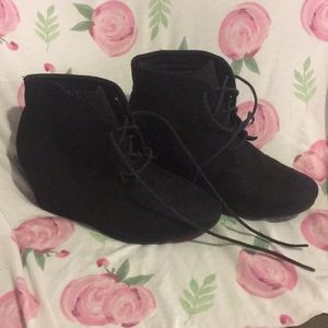 Black wedge heel booties