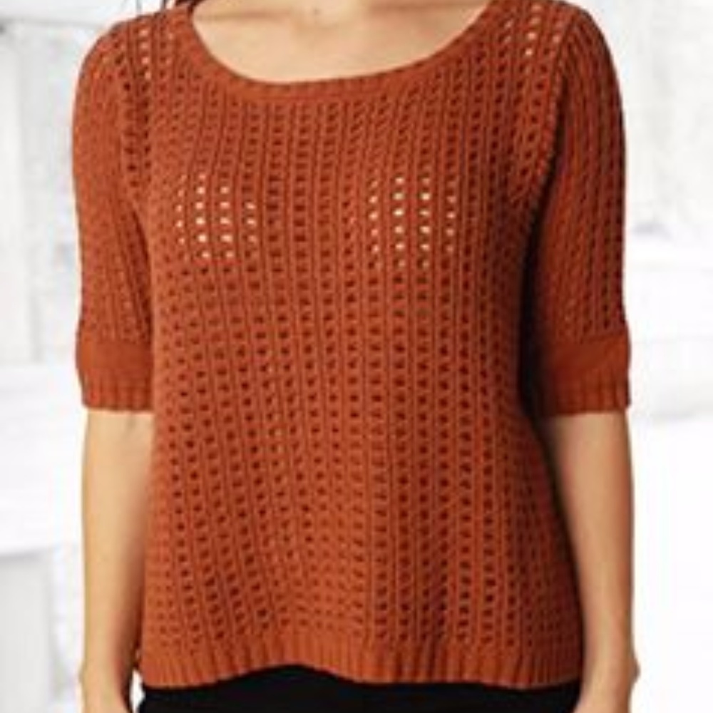 Lucky Brand Short Sleeve Open Weave Knit Sweater