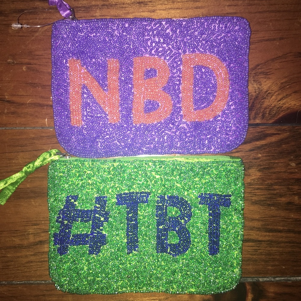 "NBD" and "#TBT" pouches