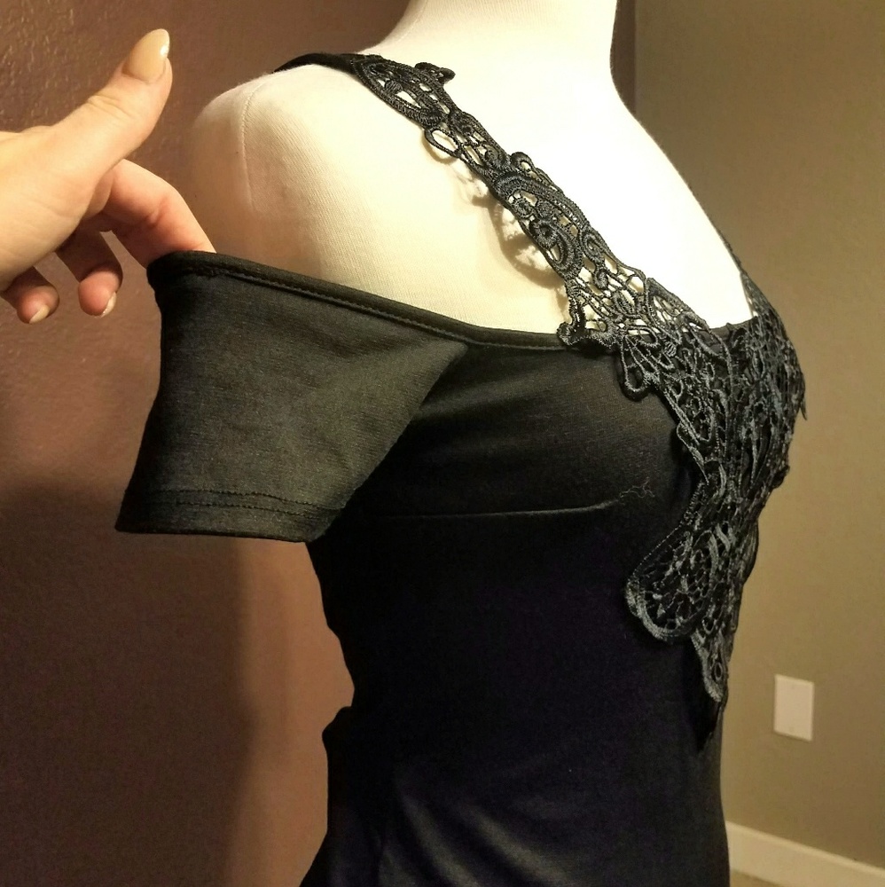 Black off the shoulder mini dress