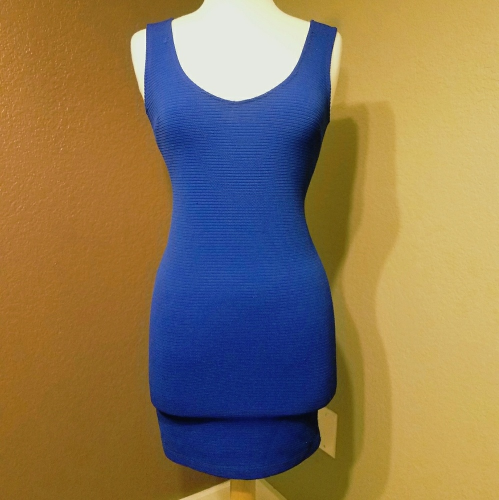 Royal blue knit v neck dress