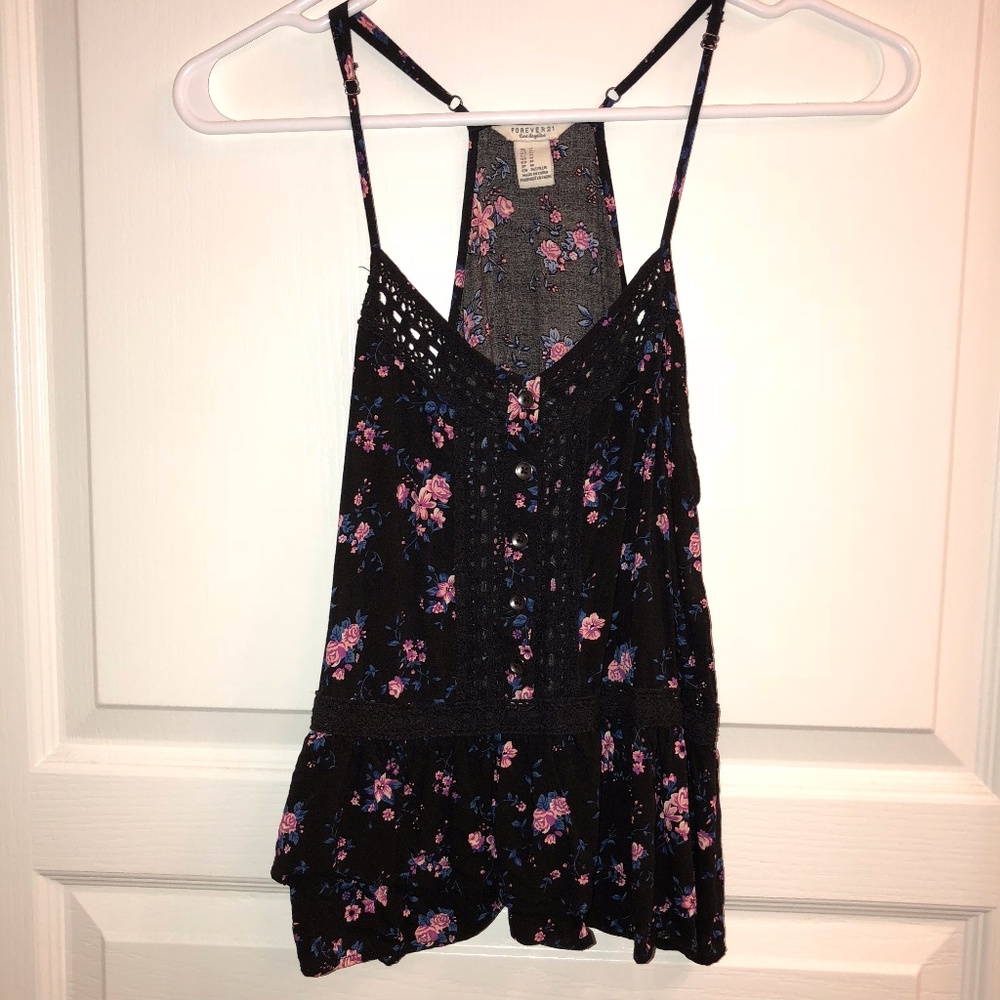 Black floral print cami