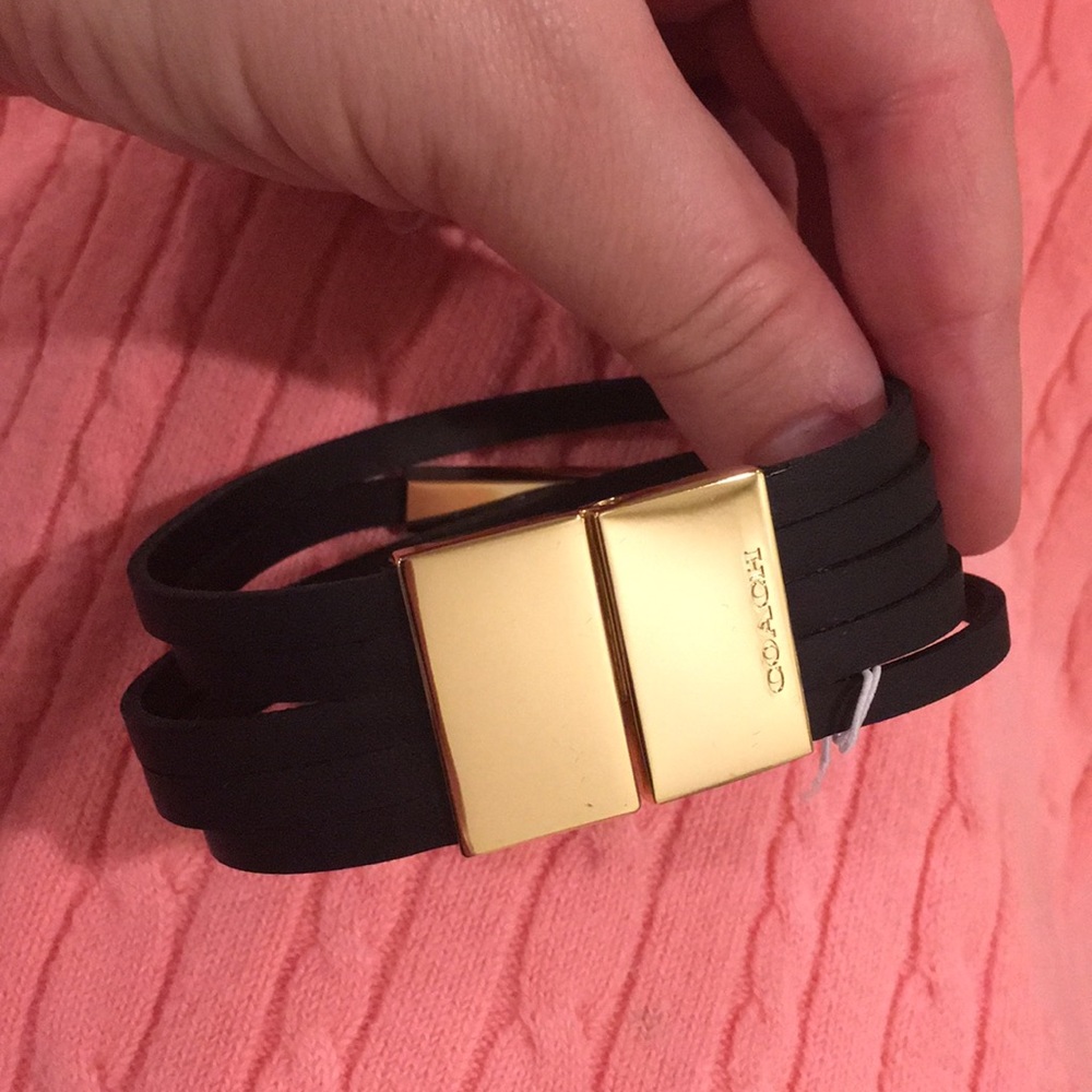 Coach gold and black leather cuff bracelet NEW