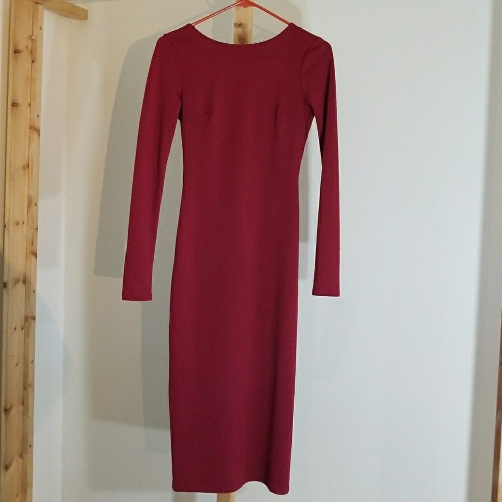 Nasty Gal maroon body con midi dress S