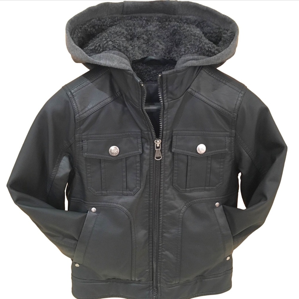 NWT Urban Republic Black Leather Hooded Jacket