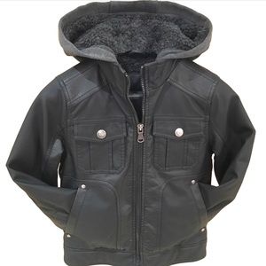 NWT Urban Republic Black Leather Hooded Jacket