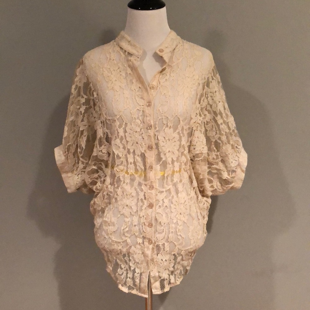 LF Stores Millau Lace Button Down Blouse