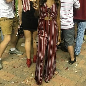 Crimson Striped Jumpsuit