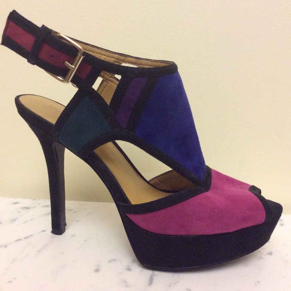 Nine West jewel tone colorblock suede heels