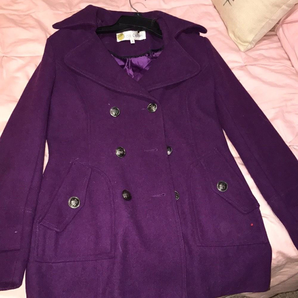 ✨Dark purple pea coat | size: small | no flaws✨