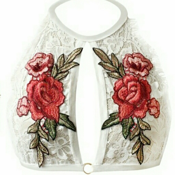 BLACK ONLY Lacey Sexy Embroidered Applique Bralette - Picture 3 of 8